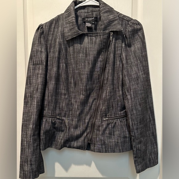 Sandro Heathered Peplum Moto Jacket w Diagonal Zip Offers Versatile Styling - Picture 3 of 9